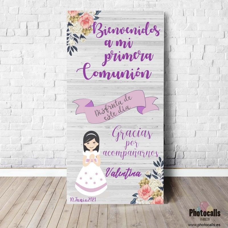Cartel de bienvenida comunión flores, Personalizable 100% para ti