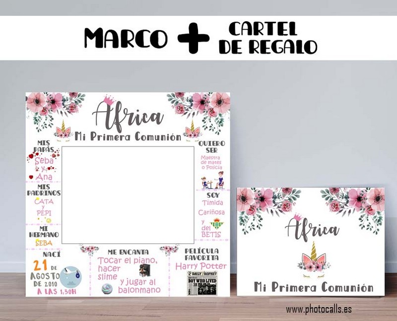 Photocall comunión Flores Mi historia niña + Cartel personalizado con tu  nombre y fecha
